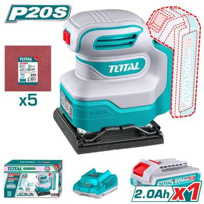 TOTAL เครื่องขัดกระดาษทรายไร้สายแบบสี่เหลี่ยม 20V (แบต 2A+แท่นชาร์จ 2A)