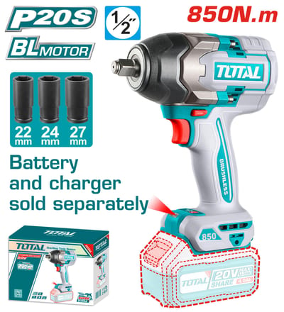 TOTAL บล็อคกระแทกไร้สาย 4หุน 20V BL 850Nm (ตัวเปล่า)