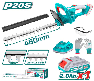 TOTAL เลื่อยตัดแต่งพุ่มไม้ไร้สาย 18" 20V (แบต2A+แท่นชาร์จ+กล่องสี)
