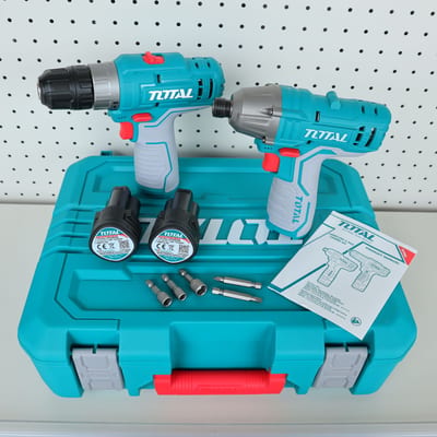TOTAL COMBO SET63 สว่าน+ไขควงกระแทกไร้สาย 12V (แบต1.5Ax2+กล่องพลาสติก)