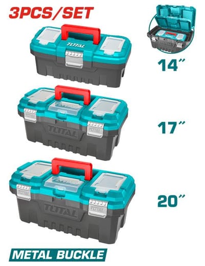 TOTAL ชุดกล่องเก็บเครื่องมือ 3 ขนาด 14" 17" 20" หูล็อคเหล็ก