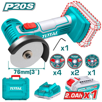 TOTAL เครื่องเจียร์มินิไร้สาย 3" 20V (แบต2Ahx2+แท่นชาร์จ+กล่อง)