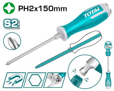 TOTAL ไขควงตอกหัวแฉก PH2x150mm หัวแม่เหล็ก