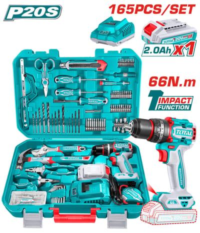 TOTAL ชุดสว่าน 20V ไร้สายพร้อมเครื่องมือ 165 ชิ้น