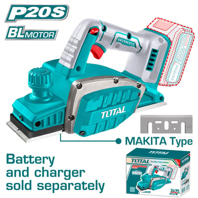 TOTAL กบไสไม้ไร้สาย 3" 20V BL (ตัวเปล่า) ใช้มีดร่วม Makita