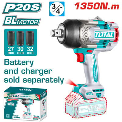TOTAL บล็อคกระแทกไร้สาย 6หุน 20V BL 1350Nm (ตัวเปล่า)
