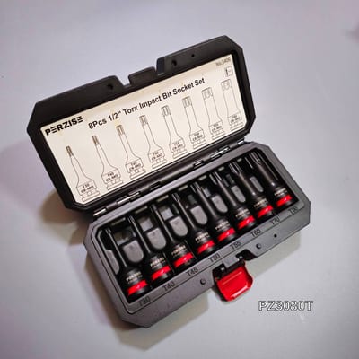 PERZISE ชุดบล็อคเดือยโผล่ หัวจีบ(Torx) 8ตัวชุด (CR-MO รมดำ)
